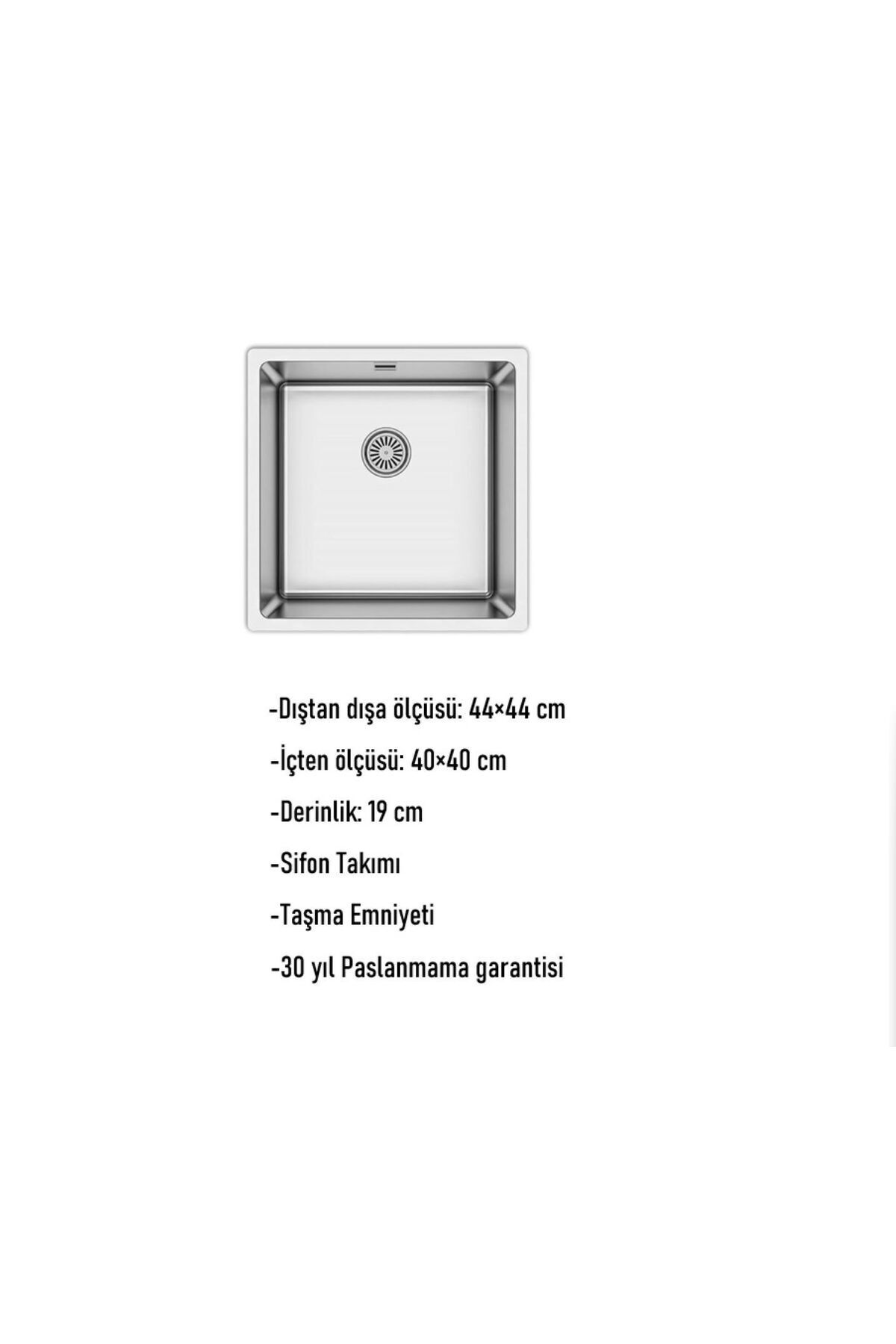 Drawn R15 Series As 357 40×40 Cm Paslanmaz Çelik Mutfak Evyesi, Mutfak Lavabosu