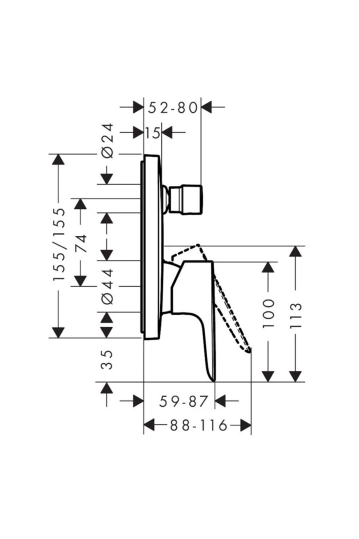 Talis E Tek Kollu Banyo Bataryası Ankastre Montaj, Mat Siyah Krom