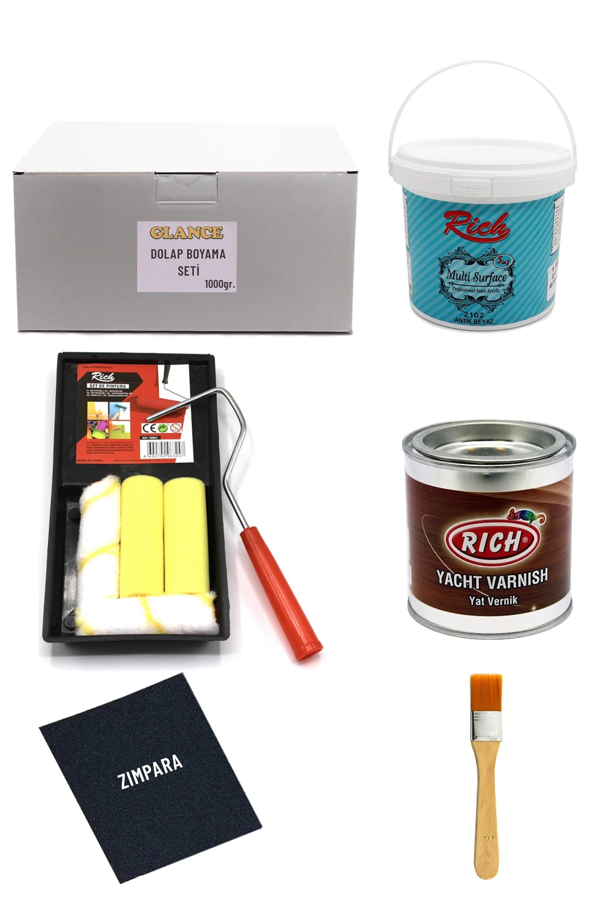 Rich Multi Surface Antik Beyaz 1000 Gr Dolap Boyama Seti Mobilya Boyama Ahşap Boyama Seti Yat Vernik