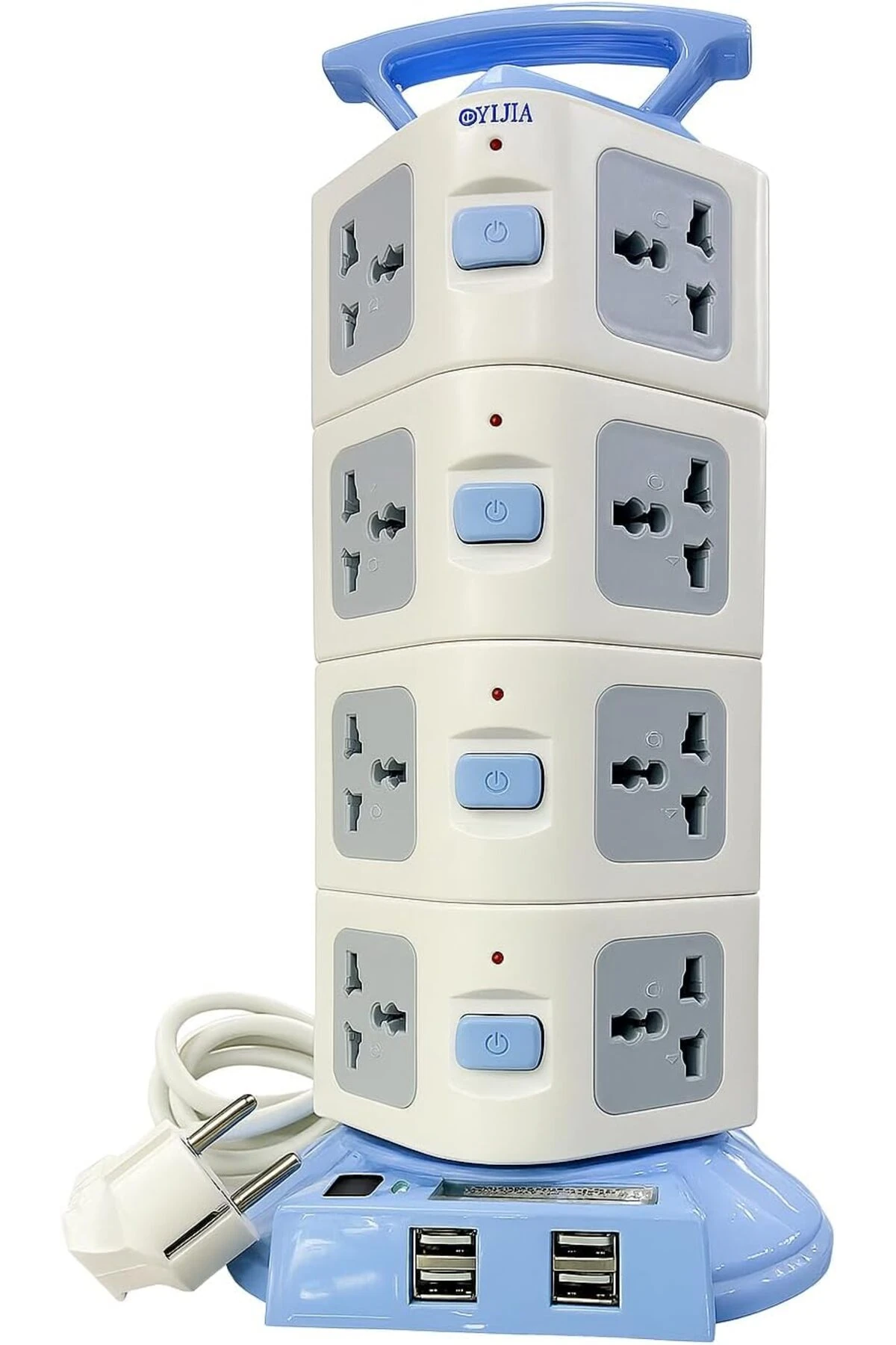 Evrensel 16 Girişli Kule Tipi Priz Adaptör, 4 USB Portlu, 250V, 2500W/4000W, Tip G & Tip C Uyumlu,
