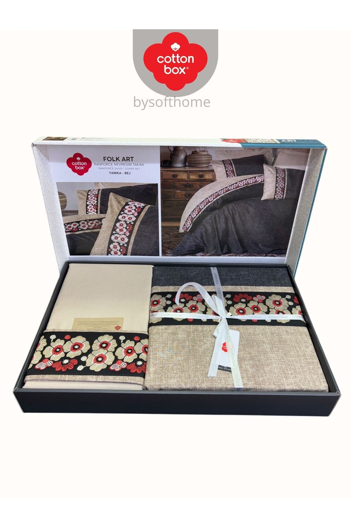 FOLKART YAMKA BEJ Ranforce Çift Kişilik Nevresim Takımı %100 Pamuk