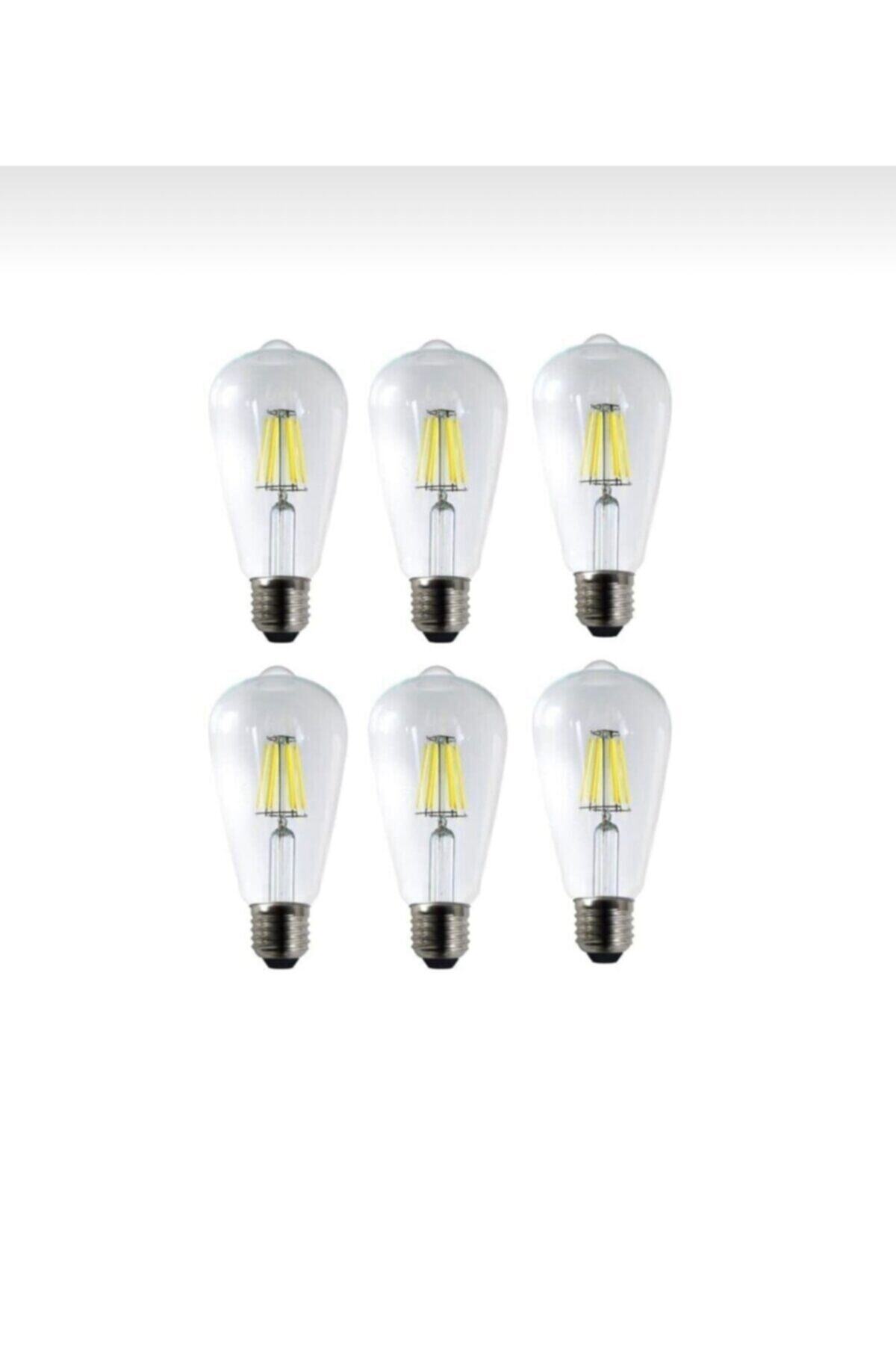 St64 6w 6500k Beyaz Led Rustik 10'lu Paket Dekoratif Ampul Vintage Aydınatma St64 Beyaz
