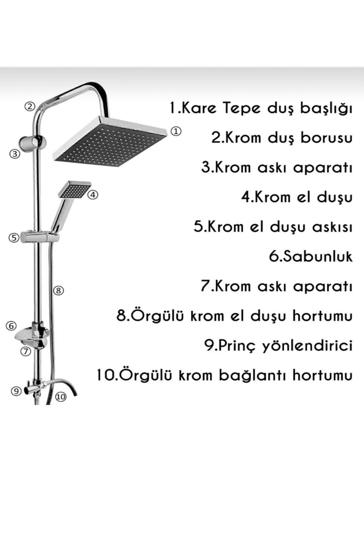 Kare Lüks Paslanmaz Tepe Duş Seti Robot Duş Takımı Duş Set Banyo Fıskiyesi.