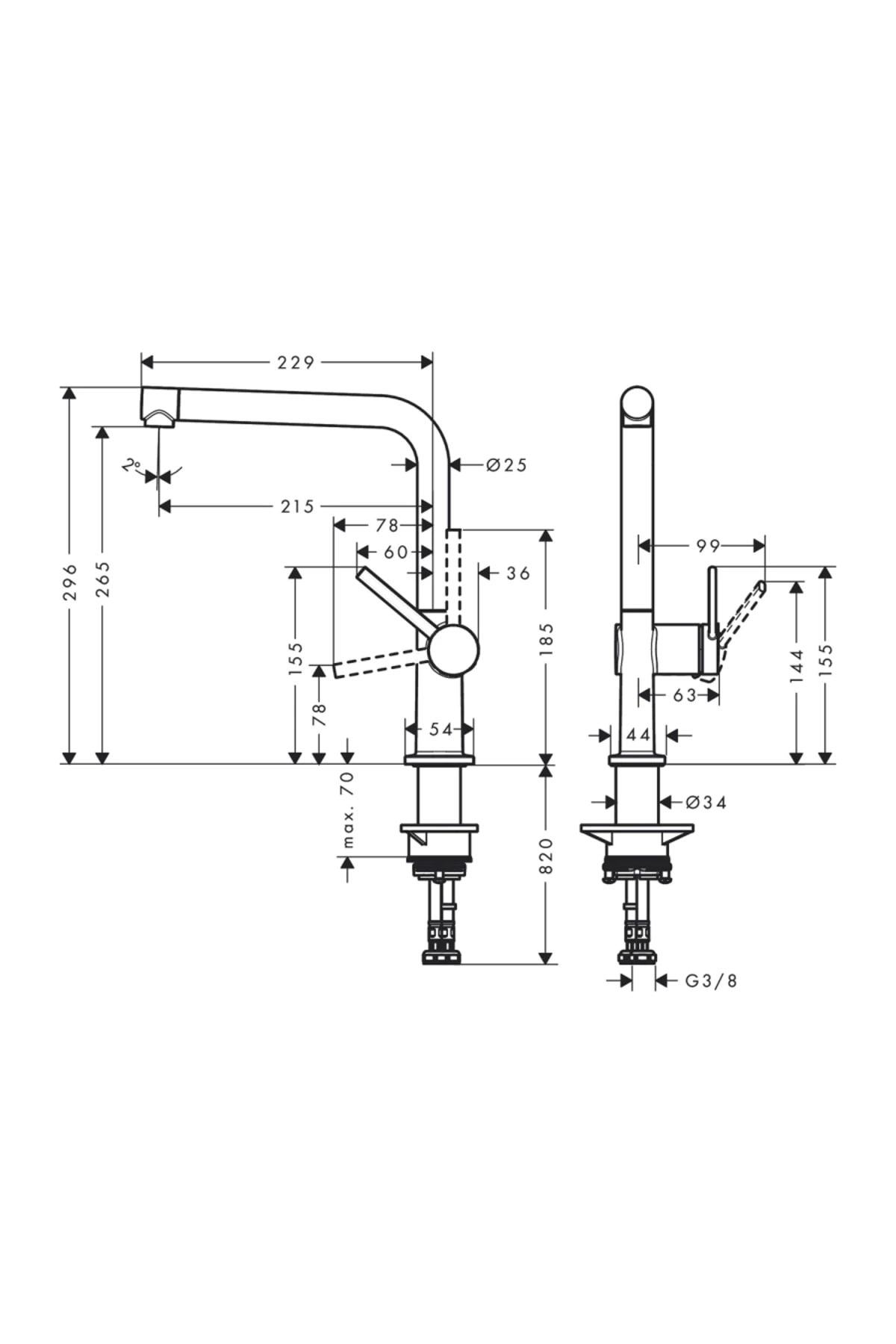 Talis M54 tek Kollu Eviye Bataryası 270, 1jet - 72840670
