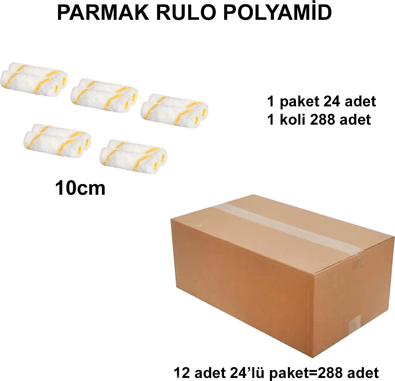 İZMİR FIRÇA Izmir Fırça Arge Toptan Parmak Rulo Polyamid Yedek 10CM(24'LÜ)- 288 Adet 012516