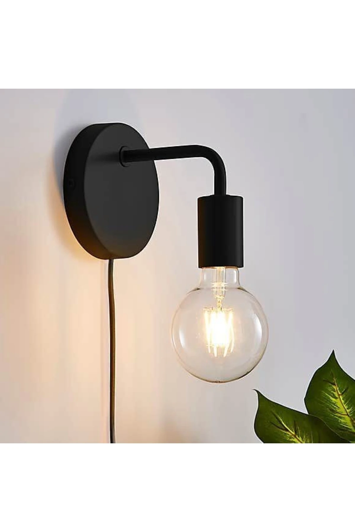 Metal Rustik Kablolu Anahtarlı Duvar Siyah Dekoratif Aplik