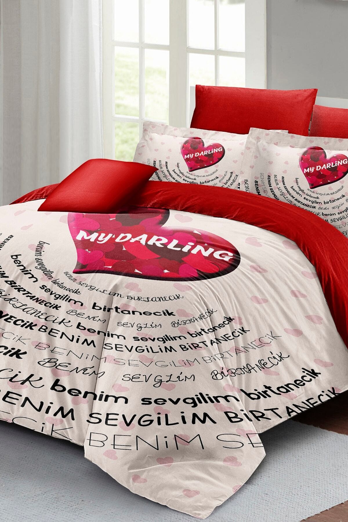 Kıng Sıze Sevgililer Günü Çift Kişilik Nevresim Takımı%100 Pamuk Saten My Darling 220x240cm