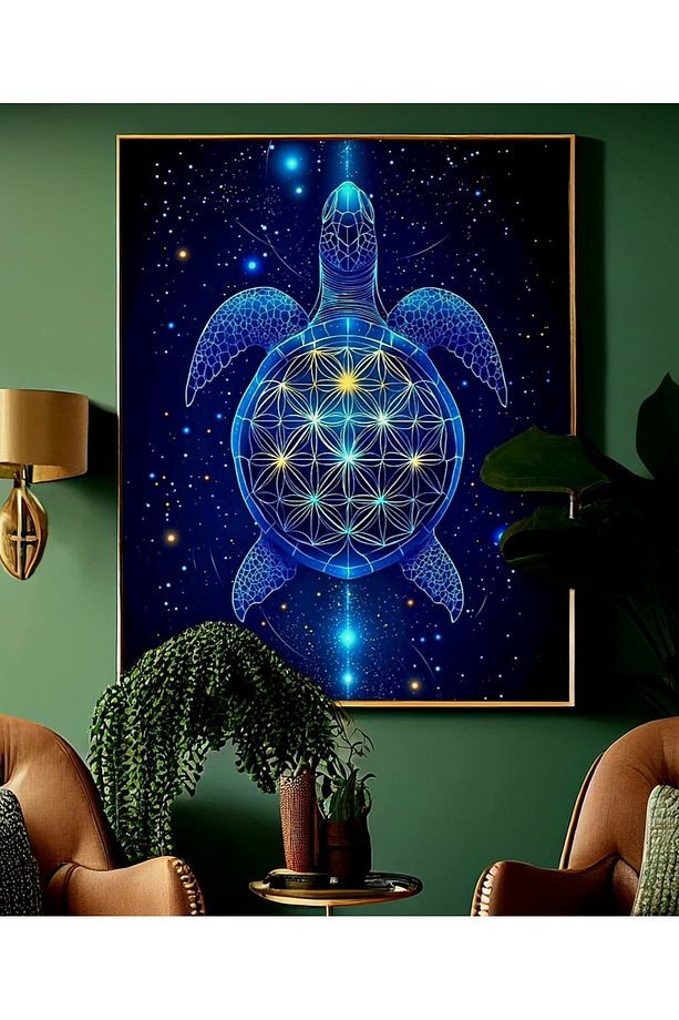 4mm Tamperli Uv Baskı Cam Tablo Ev Ofis Duvar Dekor Hediyelik Tablo kaplumbağa mandala etnik