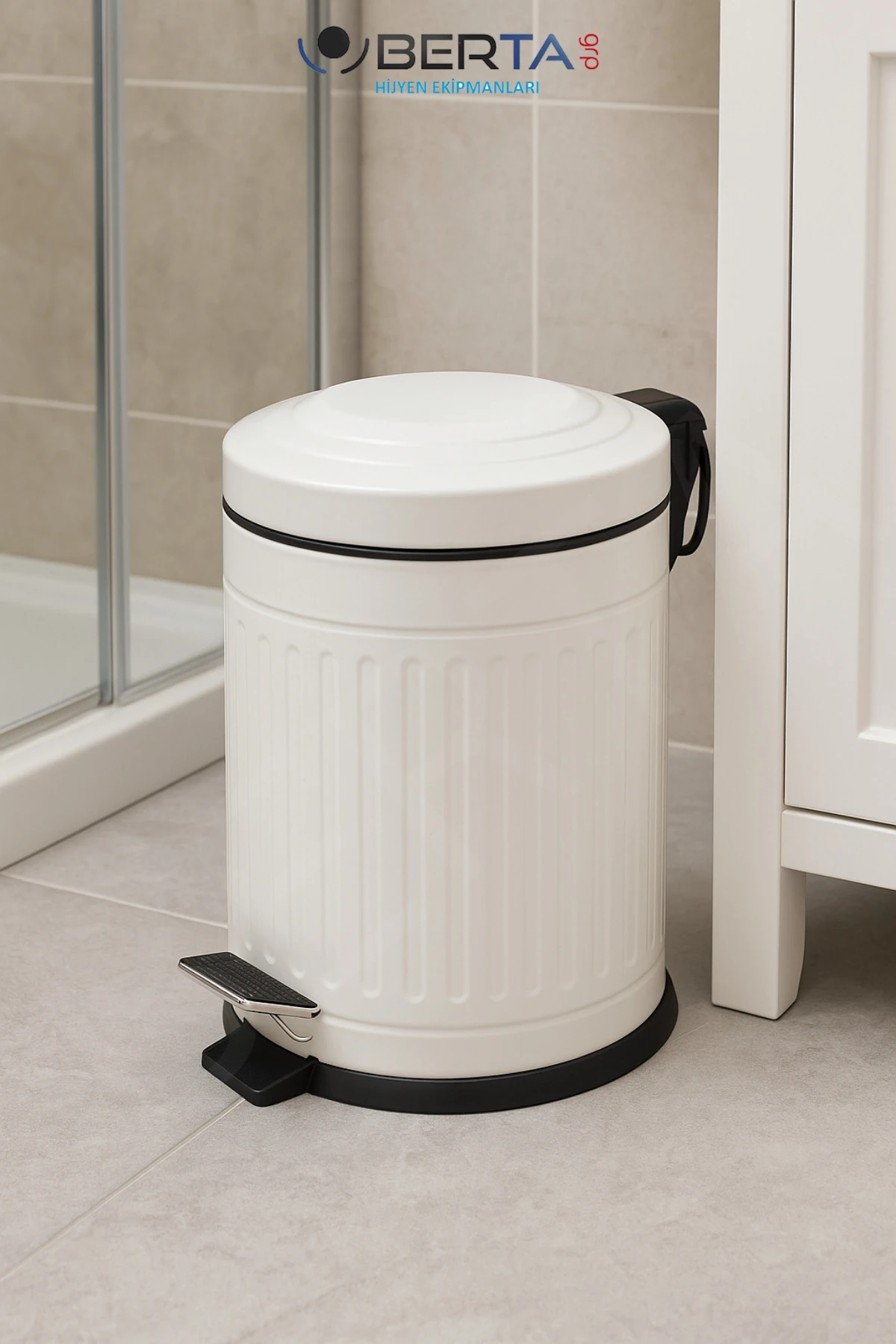 Vintage Beyaz Çöp Kovası Amortisörlü Kapak Çizgili Lüks Model 5lt