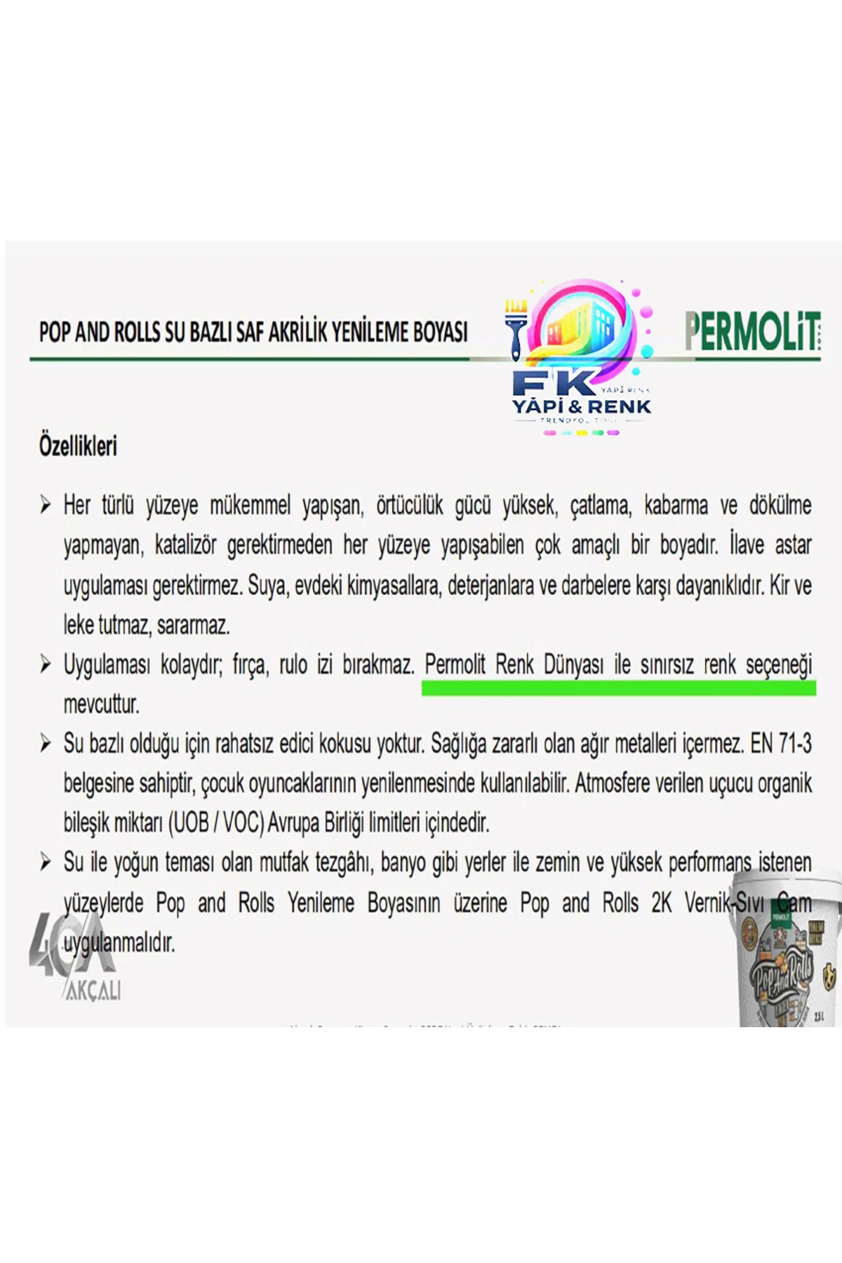 Pop And Rolls 1L - Her Yüzeyde Kolay Uygulama! Su Bazlı, Kokusuz, Yüksek Kapatıcılık