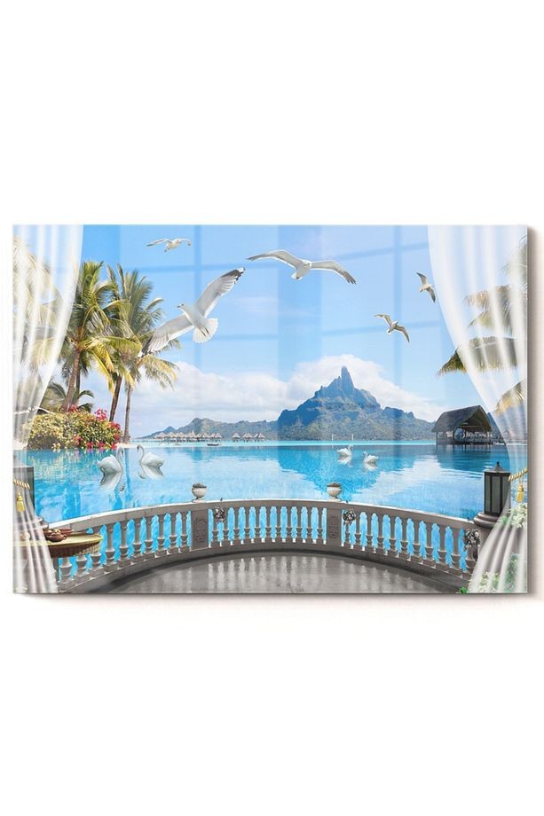 Pencere Ve Doğa Manzarası | Manzara Temalı Cam Tablo | 50x70 Cm