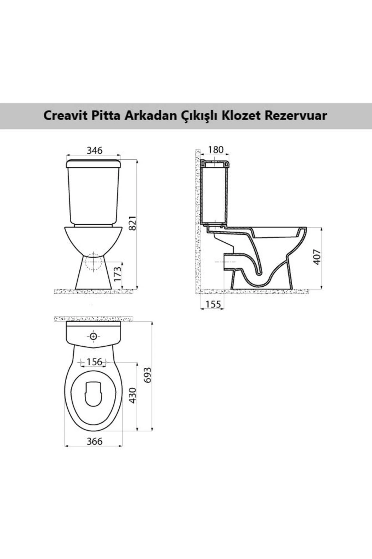 Pitta Arkadan Çıkışlı Klozet + Rezervuar + İç Takım + Çınar TP Yavaş Kapanan Kapak 4 'lü Set