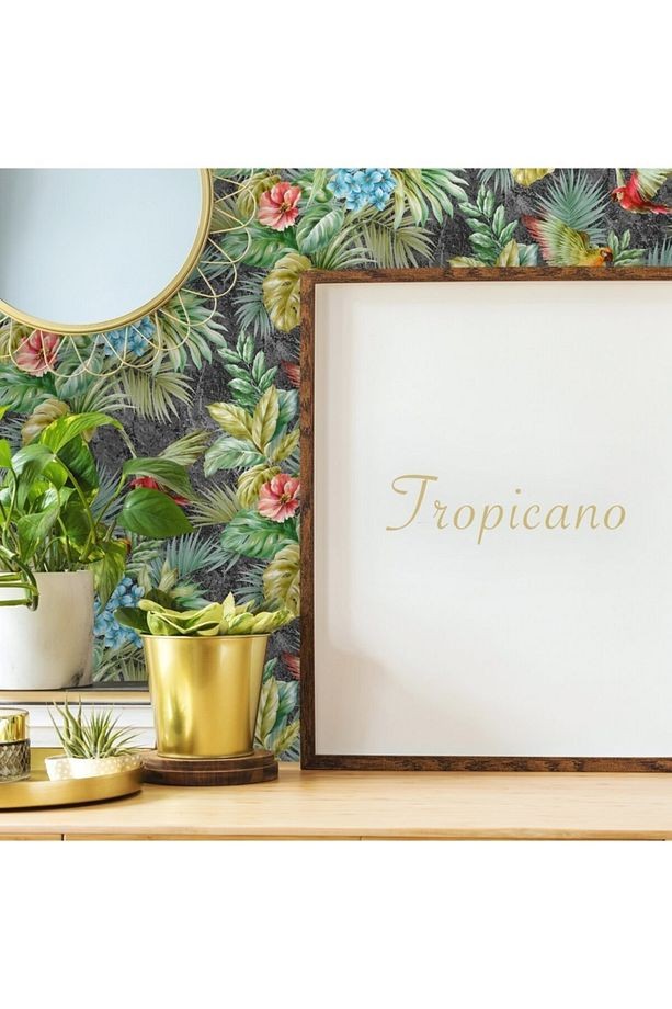 Tropicano Papağan Ve Yaprak Desenli Duvar Kağıdı 9905-4