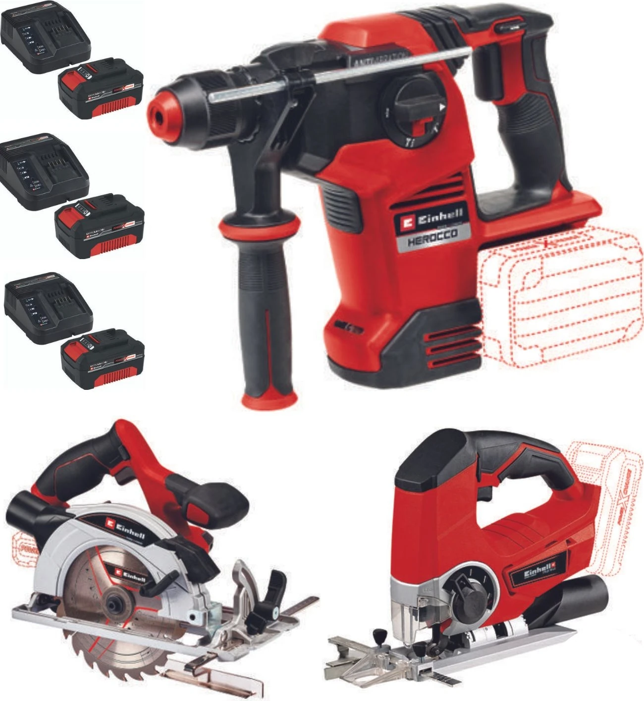 Te-Js 18 Dekupaj Herocco 36/28 Kırıcı Delici Te-Cs 18/165/1 Daire Testere 3X4.0AH Akülü Set