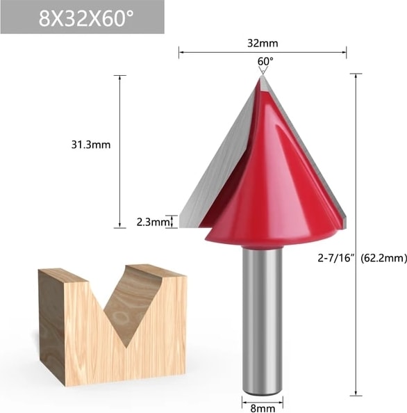 8X32X60 Derece Lavıe 8mm Shank 60 90 120 V Tipi Planya Kesici Oyma Kanal Açma Araçları Yönlendirici Bit Seti Emniyet Freze Kesiciler (Yurt Dışından)