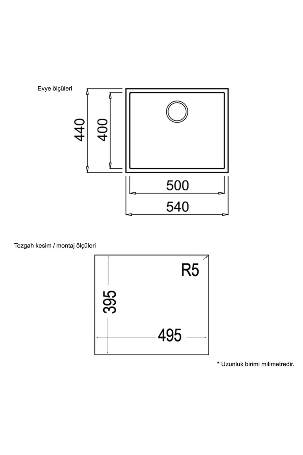 SQUARE 50.40 TG BLACK Granit Evye, Siyah, Tezgah altı, 50x40cm