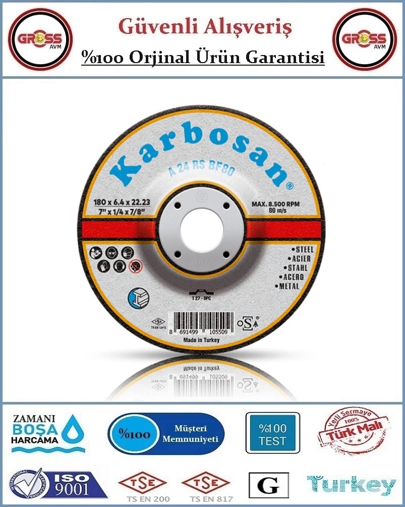 KARBOSAN Metal Taşlama Disk Taşı - 180MM - Orjinal Ürün