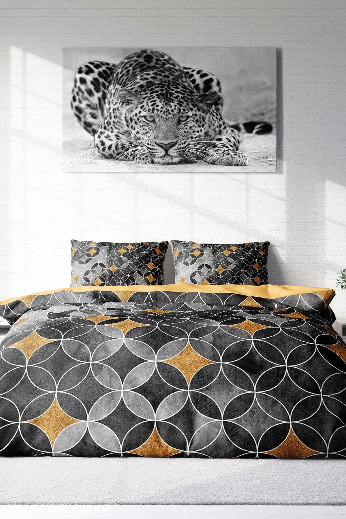 Kıng Sıze Grey Circle 3d Pamuk Saten Çift Kişilik Nevresim Takımı 220x240cm