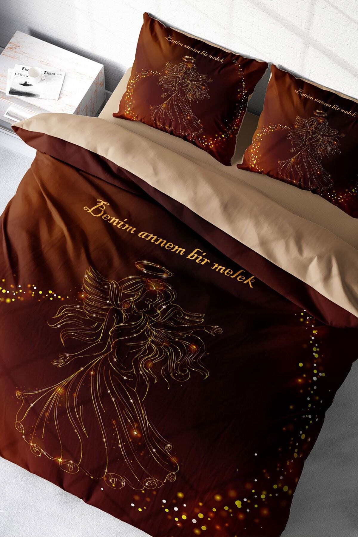Kıng Sıze Anneler Günü Çift Kişilik Nevresim Takımı %100 Pamuk Saten Melek Annem 220x240cm