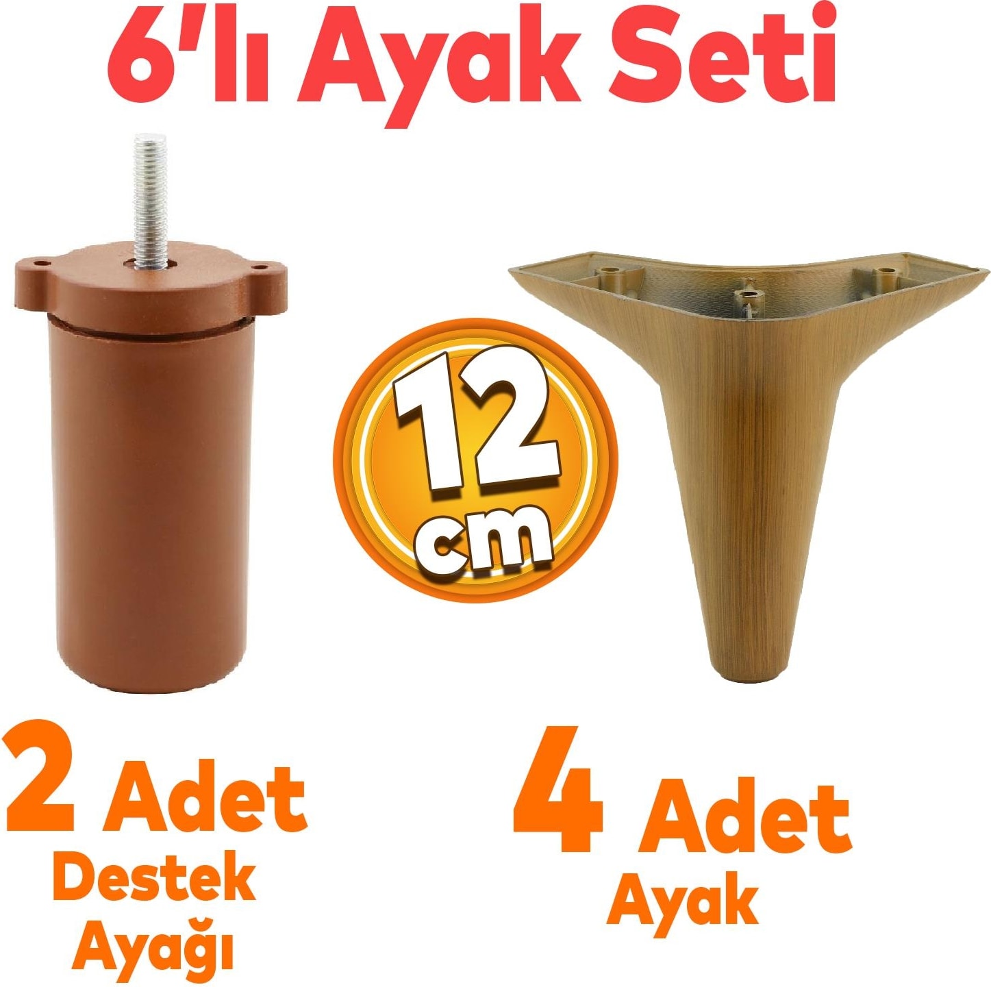 6'lı Set Mobilya Tv Ünitesi Çekyat Koltuk Kanepe Destek Ayağı 12 Cm Koyu Ceviz Baza Ayakları M8