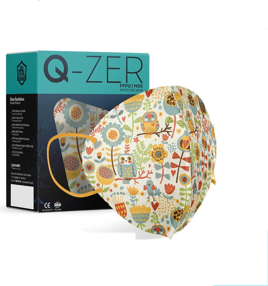 Q-zer Baykuş Desenli Ffp2 N95 Maske Meltblown Katmanlı