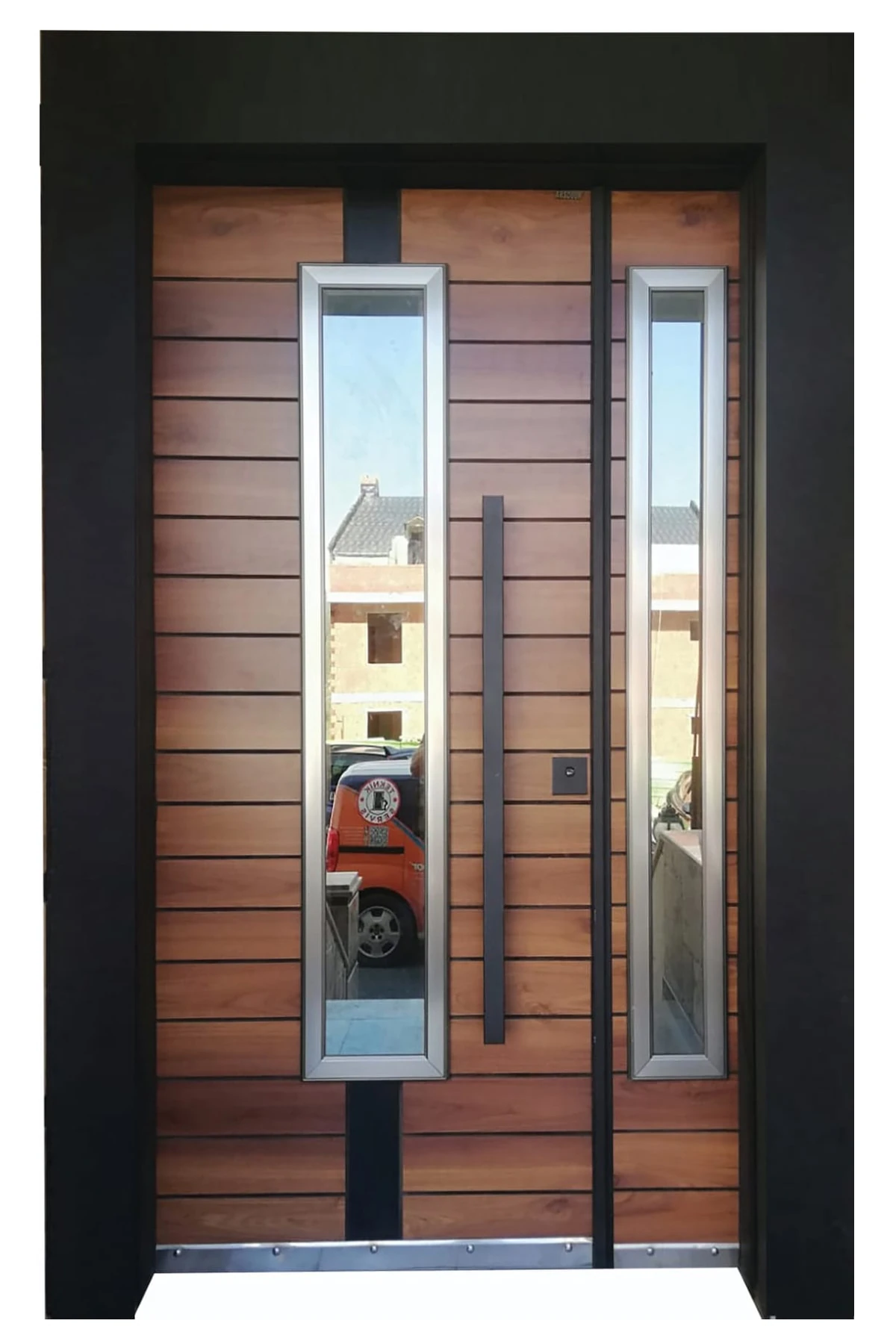 Villa Kapısı, Apartman Giriş Kapısı Siyah Kasalı Saruhan Desen