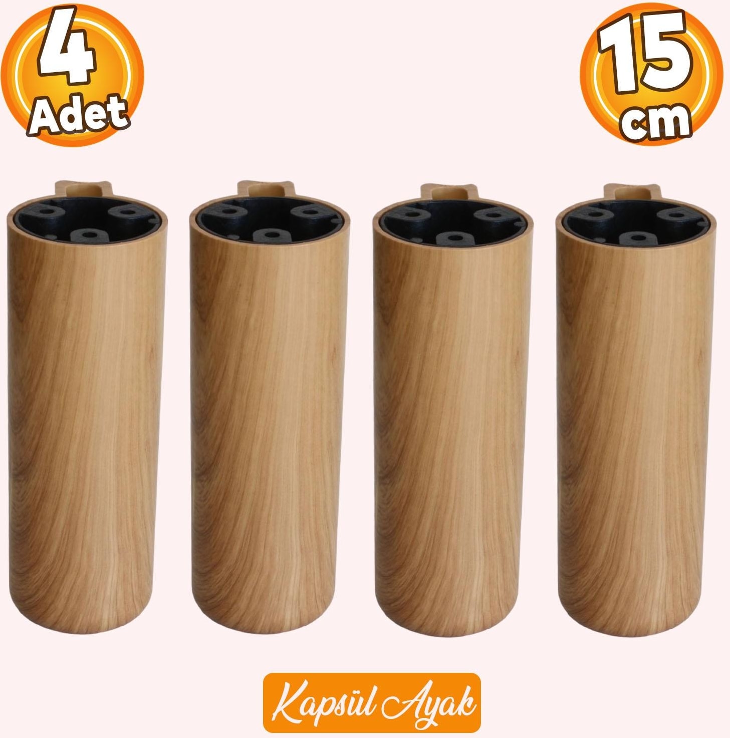 Kapsül Bohem Açık Ceviz 15 cm Mobilya Kanepe Koltuk Baza Yükseltici Yükseltme Ayağı Ayakları 4 Adet