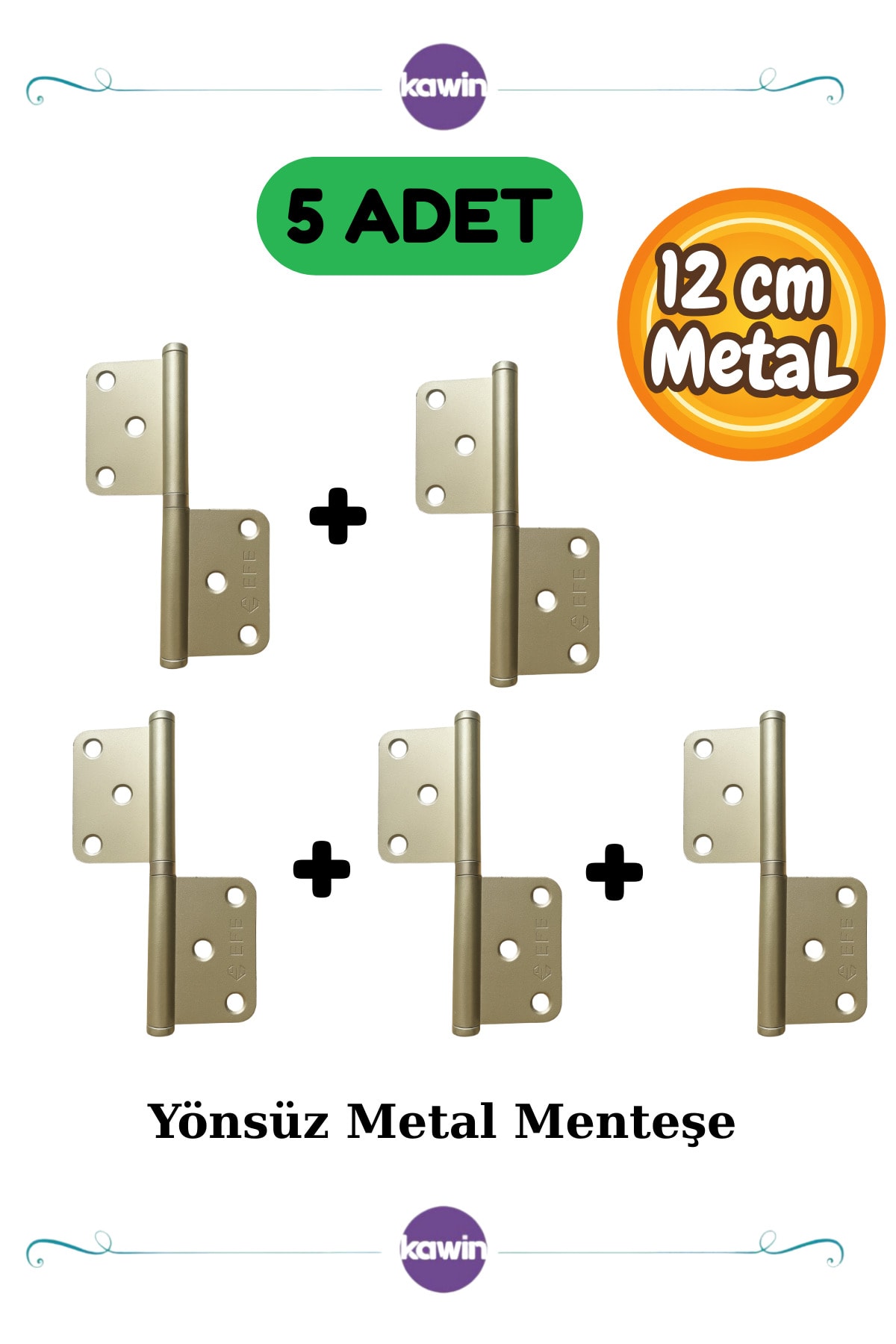 5 Adet 12cm Metal Çelik Kapı Menteşe Yönsüz 2mm Dayanıklı Panel Cerman Nikel Krom Gümüş