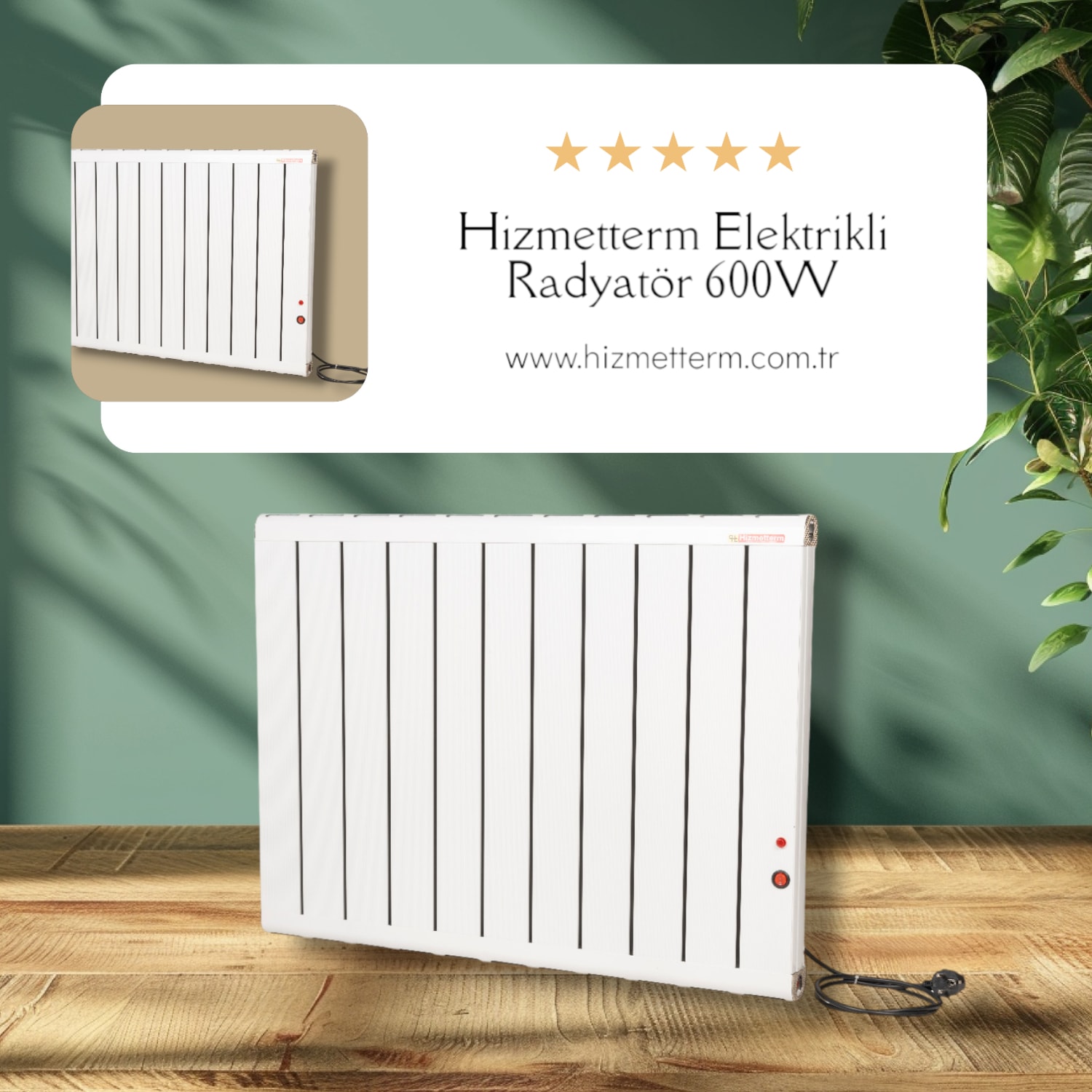 Hizmetterm Alüminyum Elektrikli Radyatör 600 Watt 60C Termostatlı 50 x 80 cm (Duvar Tipi)