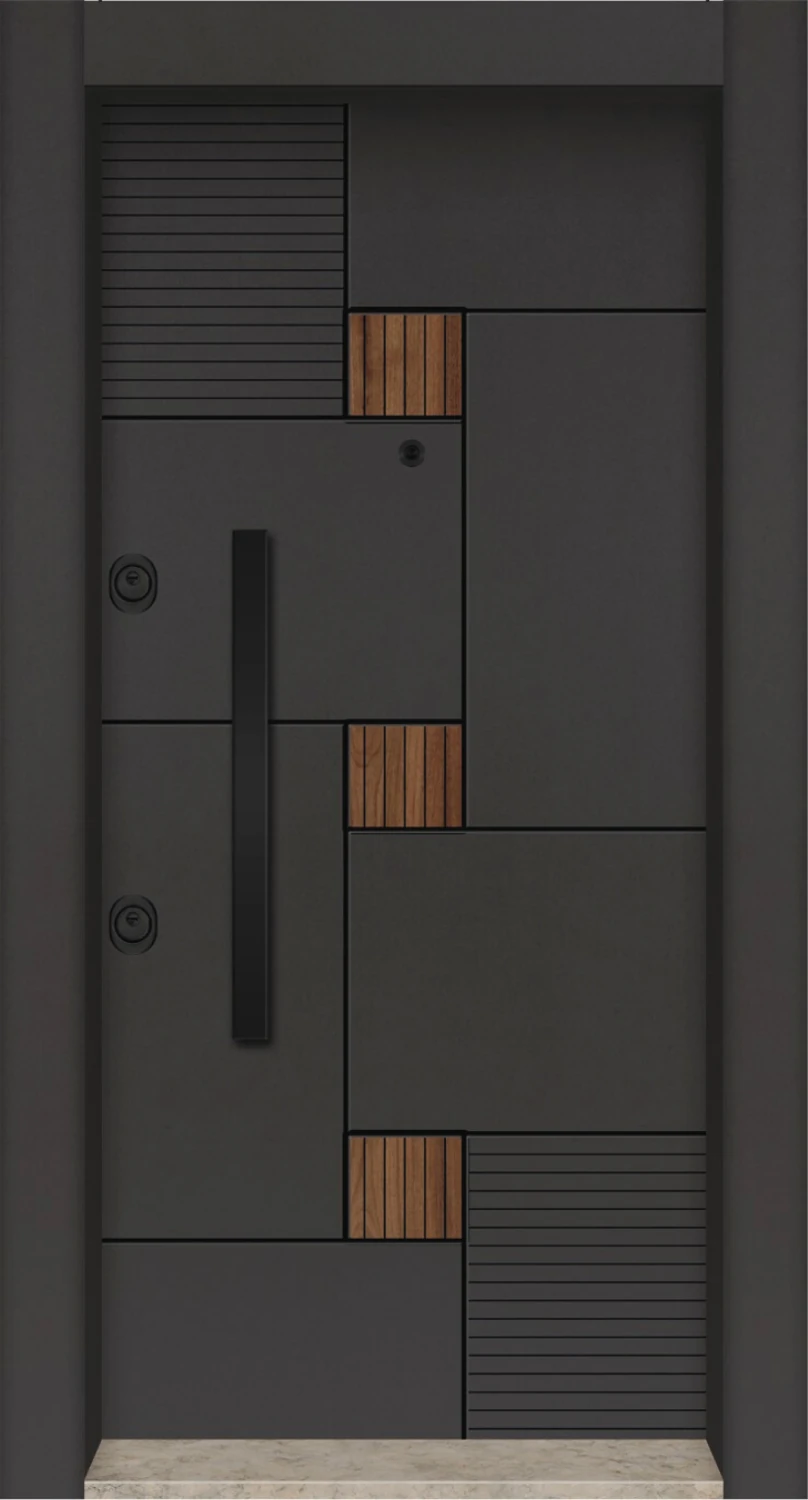 Laminoks Seri Çift Renk Çelik Kapı BY-1612 Sağ Açılım