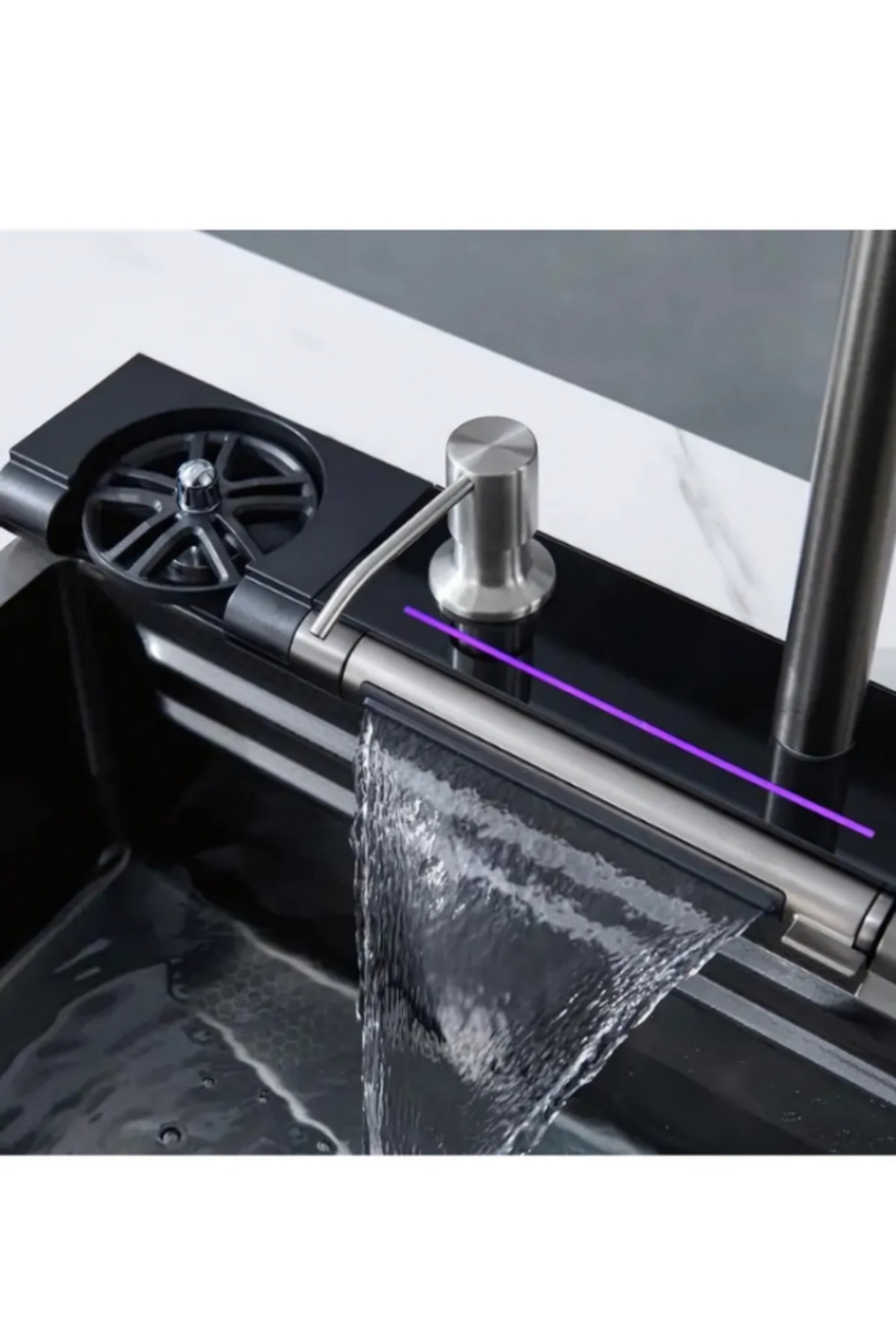 Mutfak Evyesi Dijital Göstergeli Led Panel- Teknolojik Akıllı Eviye Seti Bal Peteği Yüzey SİYAH