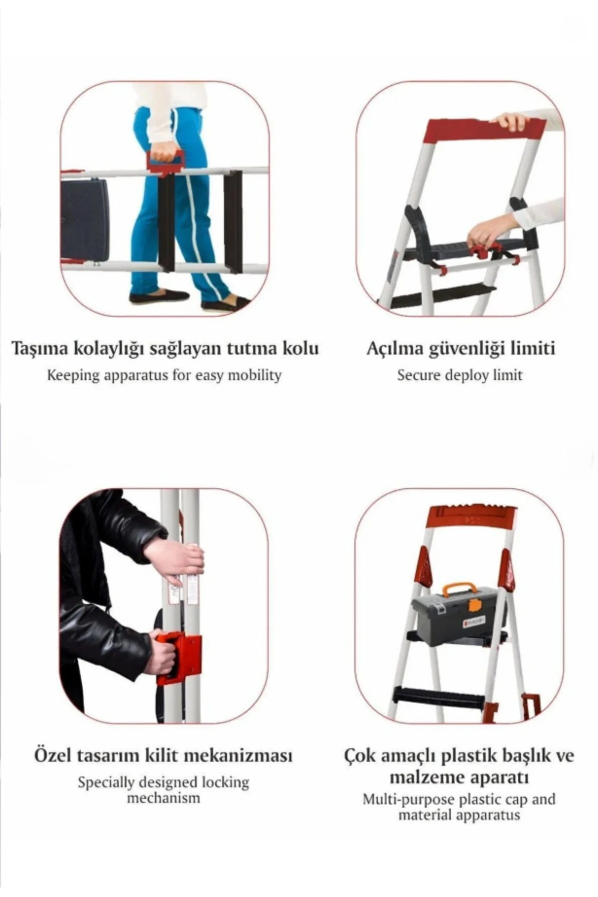Dayanıklı Metal Merdiven 3+1 Beyaz Geniş Basamaklı Ev Ve Iş Merdiven