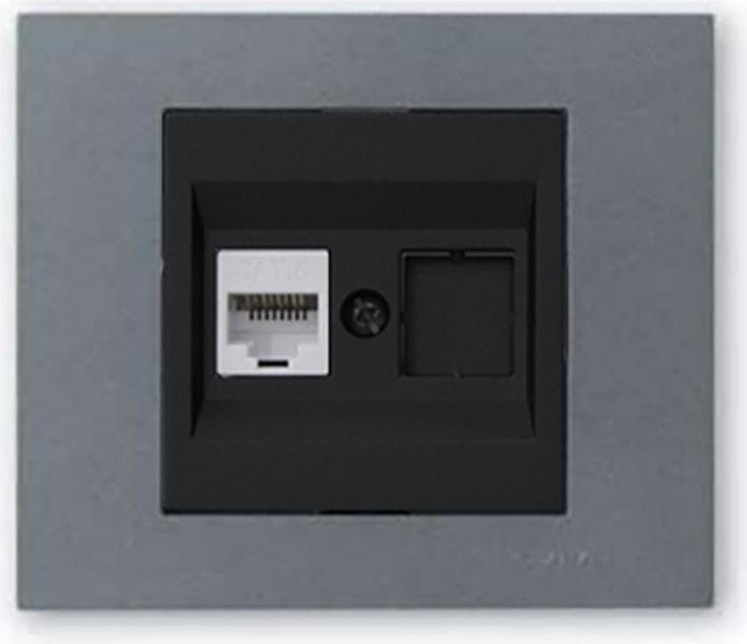 Grano Metalik Cat6 RJ45 Prizi Siyah + Füme Çerçeve