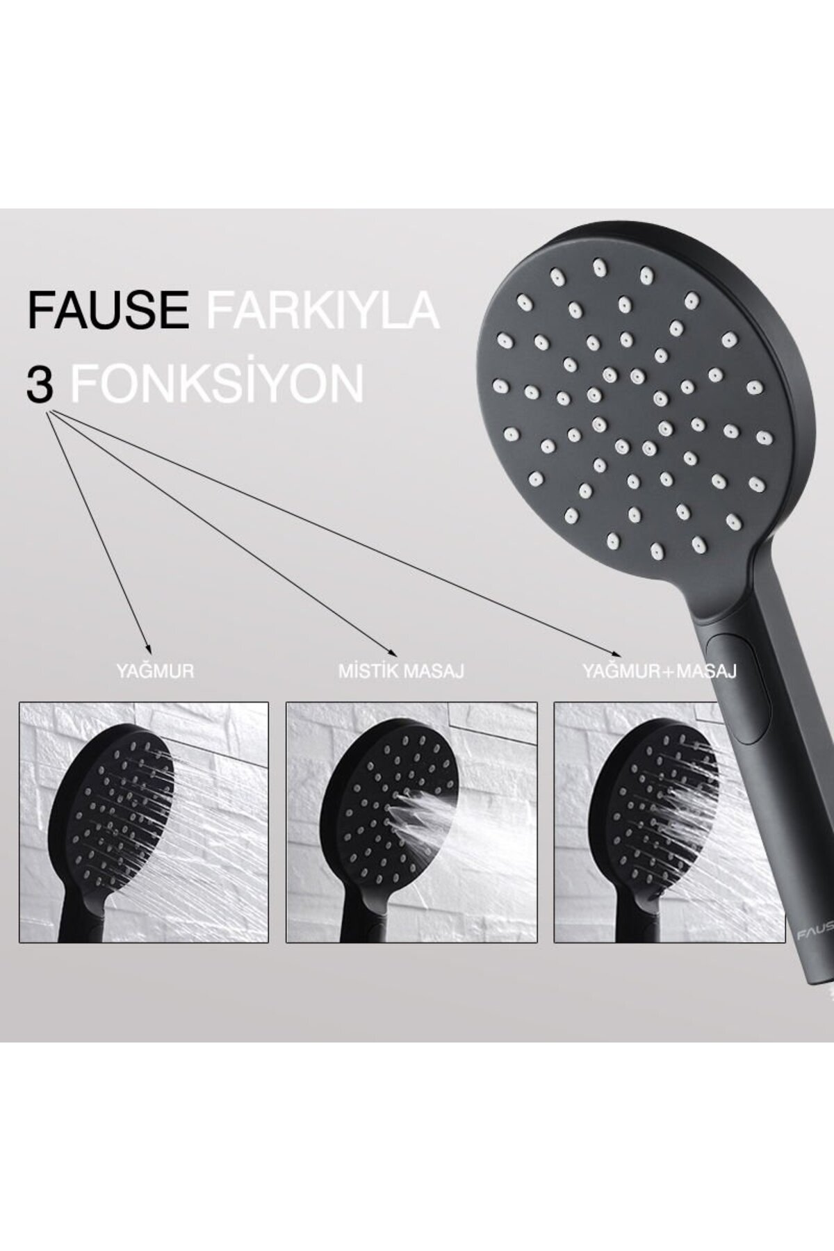El Duş Başlığı 3 Fonksiyonlu Oval Siyah KE121-B