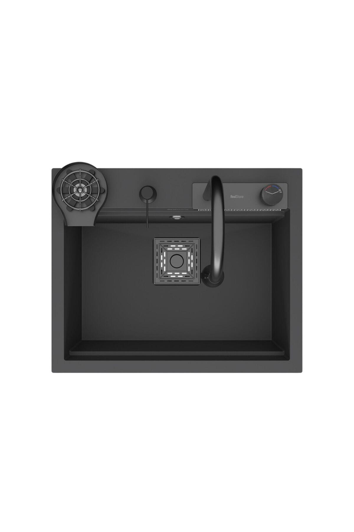 Real Stone Angel Granit Akıllı Eviye Seti Antrasit 60x49 cm