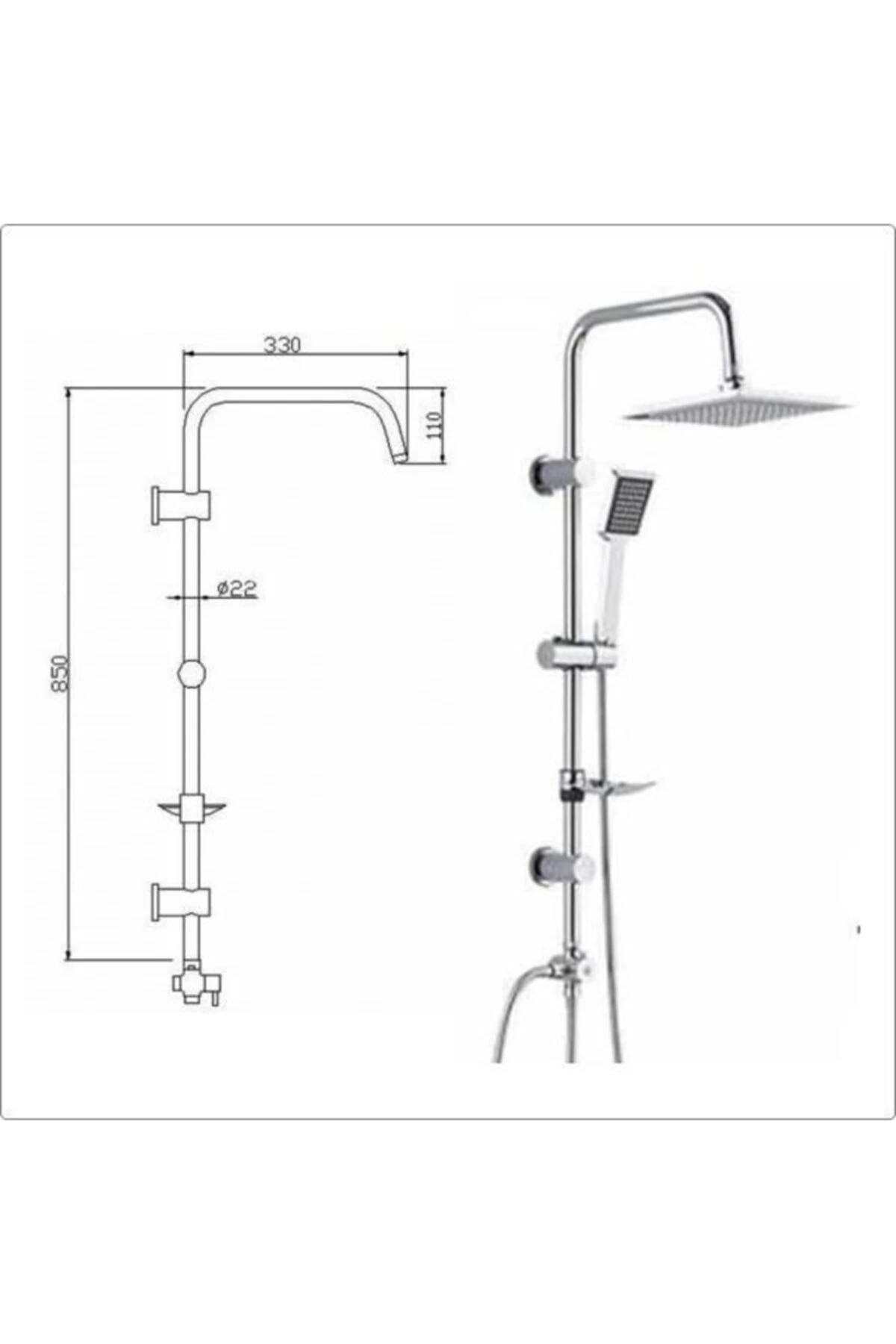 Rain Quadro Sürgülü Banyo Duş Takımı Seti Paslanmaz Boru