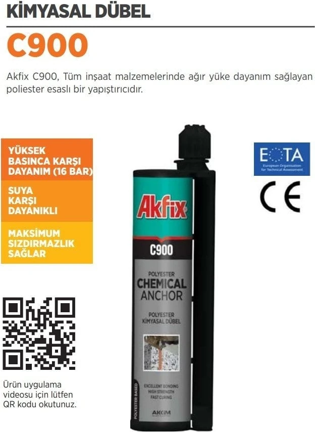 C900 Kimyasal Dubel Yeni Versiyon Suya Basınca Dayanıklı 1 Adet 345 ml