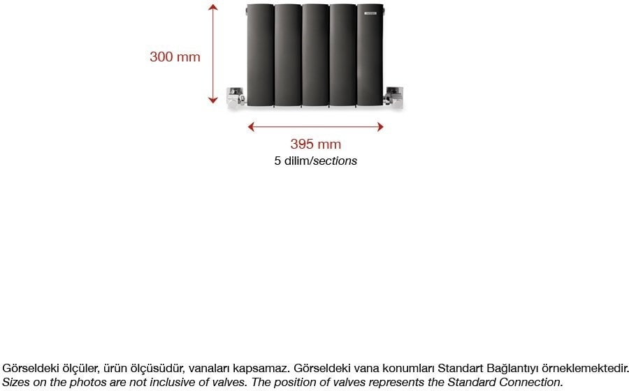 300 x 395 mm Lilac Yatay Antrasit Alüminyum Radyatör Standart Bağlantı
