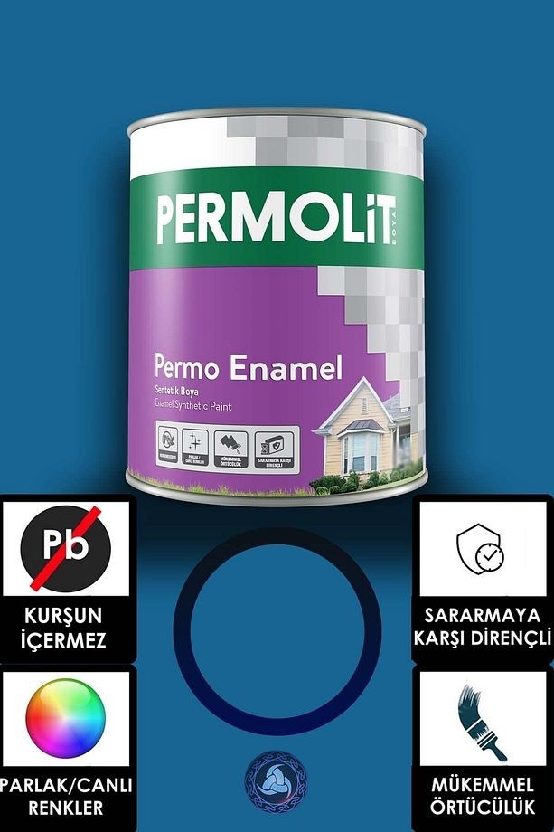Permo Enamel Sentetik Yağlı Boya-alüminyum-ahşap-demir-metal- 2,5 L Boncuk Mavi