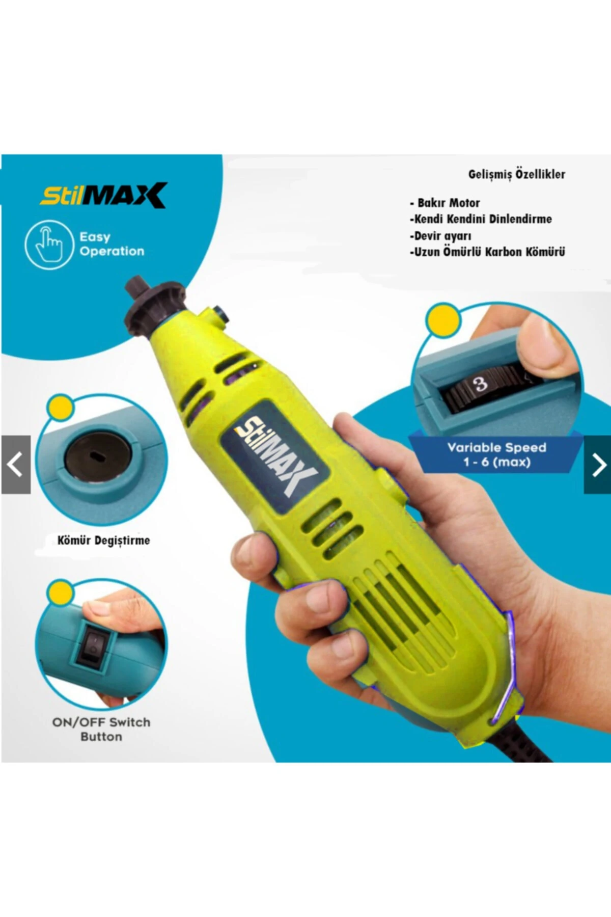 Germany Style 50 Parça Gravür Oyma Makinesi Dremel Taşlama Zımpara Kesme Seti 500 Watt