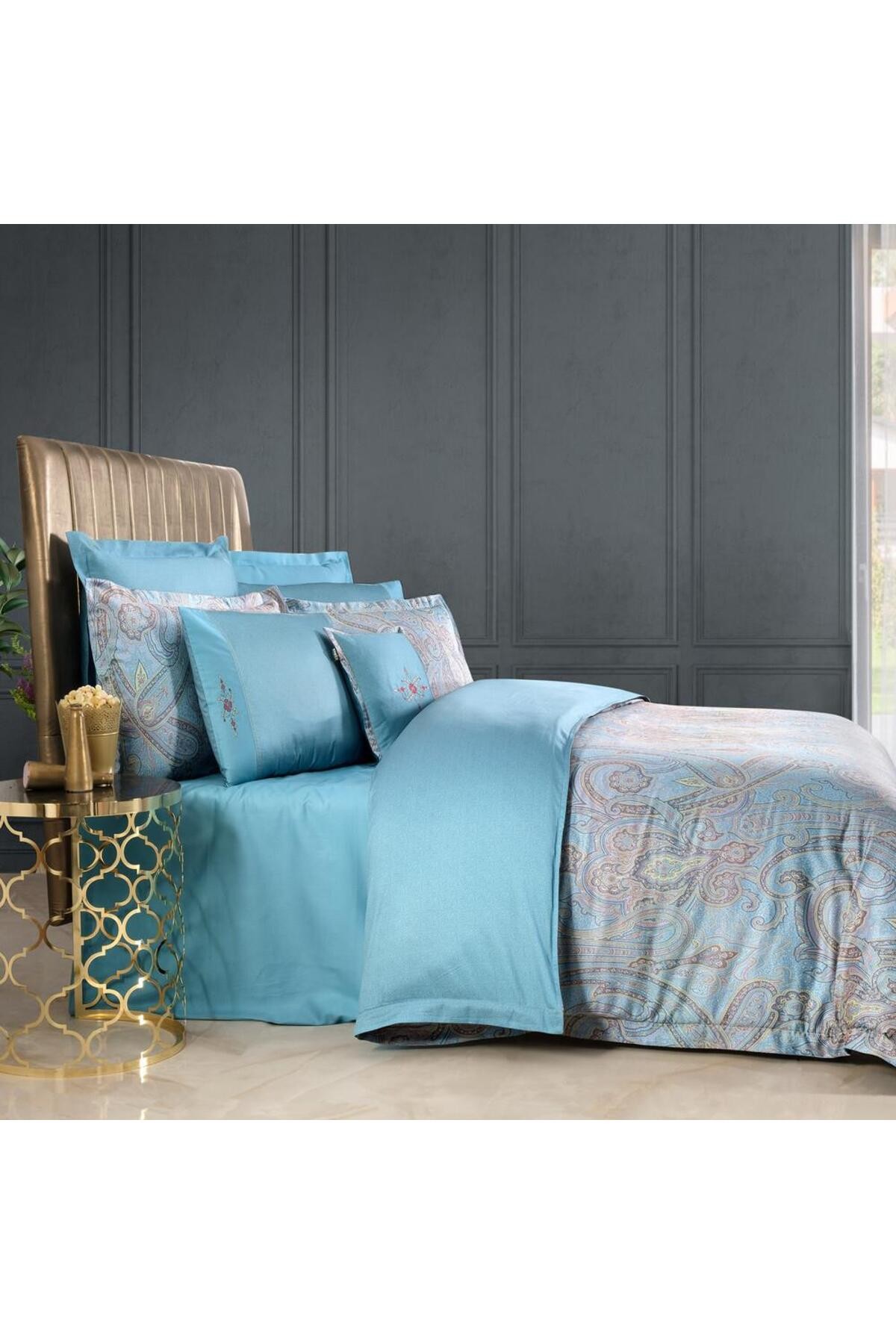 Athena Jakarlı Nevresim Takımı King Size , .Mavi