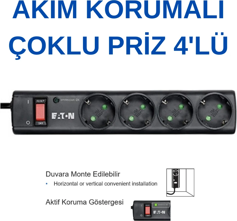Akım Korumalı Priz (4'lü Schuko)  Protection Strip 4 DIN - PS4D
