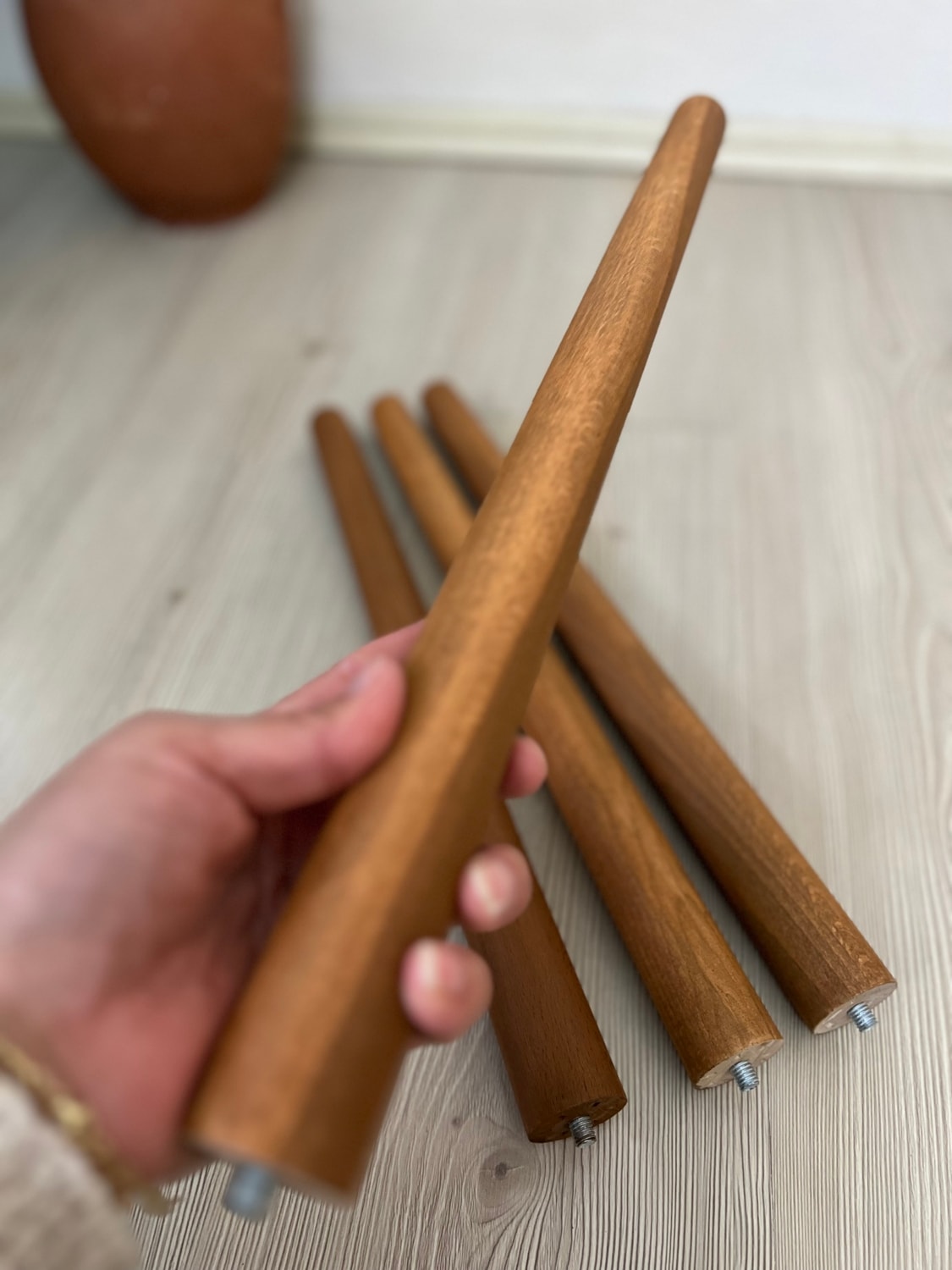 44 cm Açık Meşe Ahşap Konik Ayak | Masa, Sandalye & Sehpa Ayağı | Komple Montaj Seti