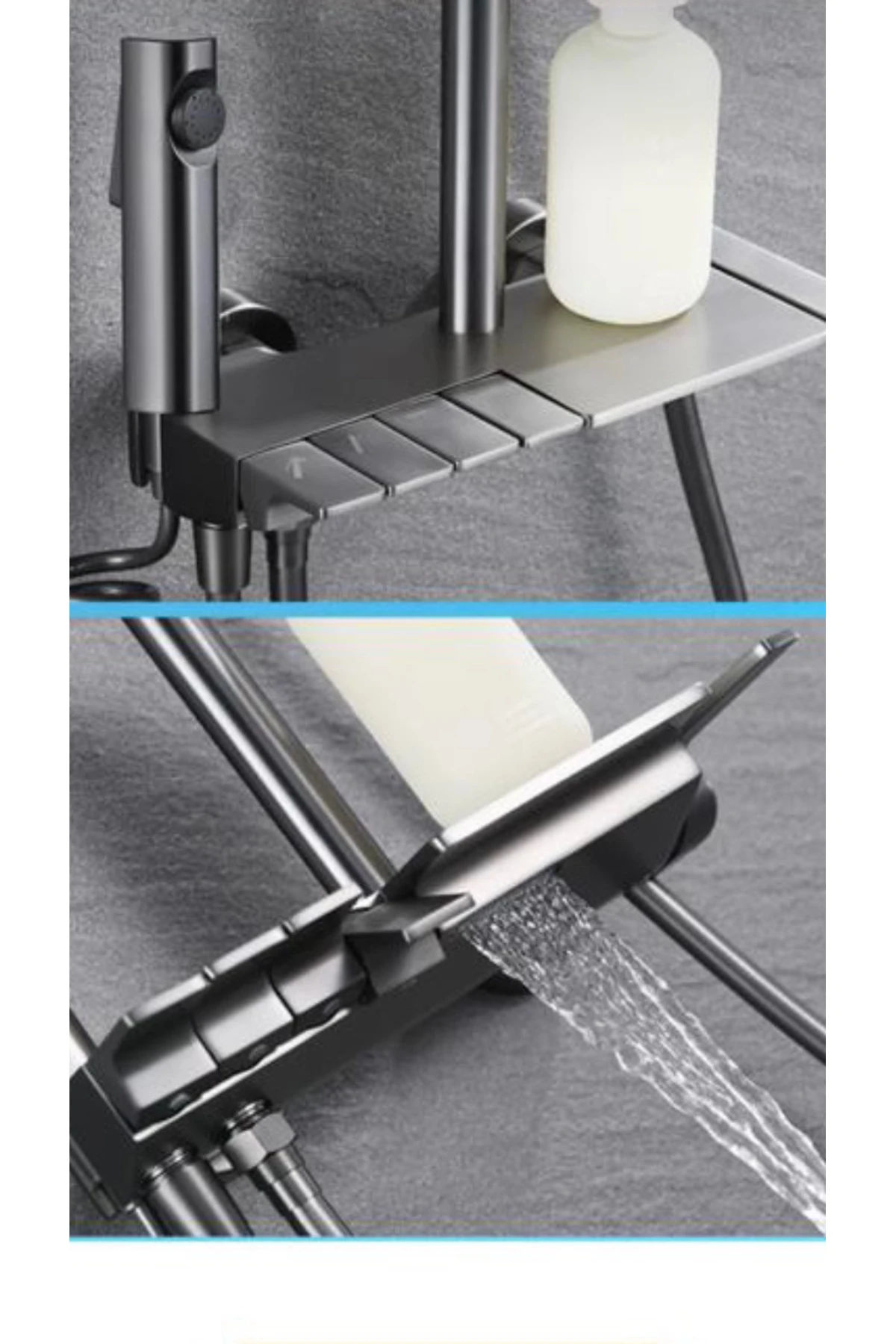 Siyah Duş Seti Piano Duş Sistemi Mat Siyah Yağmurlama Sistemli Batarya Dahil Set Dokunmatik Sistem