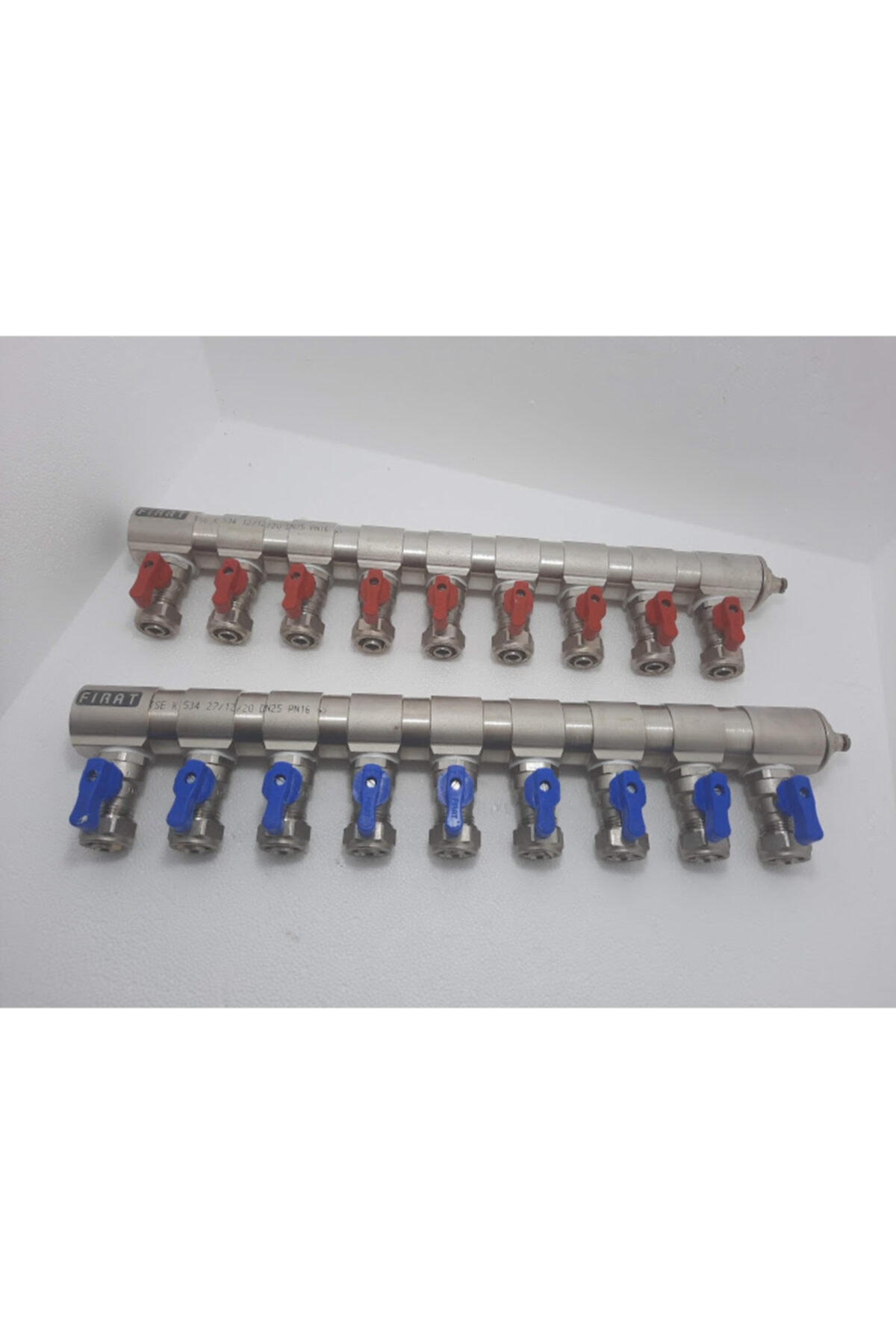 1"mini Küresel Vanalı 9 Çıkışlı Kollektör Takımı (Kırmızı Mavi)