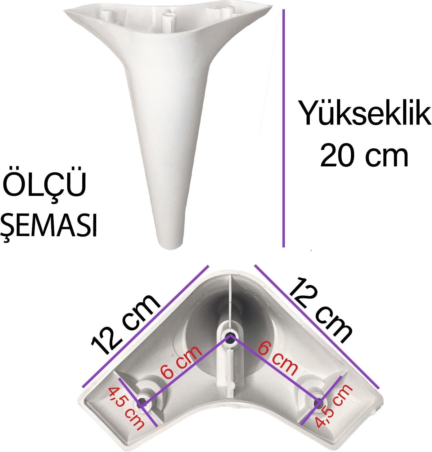 4 Adet Zelve 20 cm Beyaz Lüx Mobilya Kanepe Sehpa Ünite Koltuk Ayağı Baza Ayak