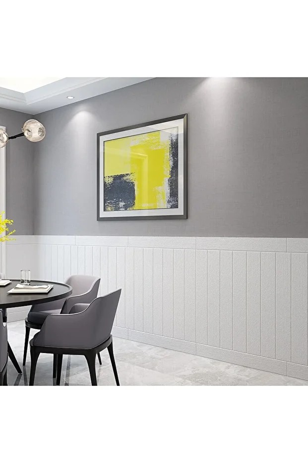 6 ADET  70CMX70CM Kendinden Yapışkanlı Beyaz Sünger Ahşap Model Esnek Duvar Paneli Kağıdı