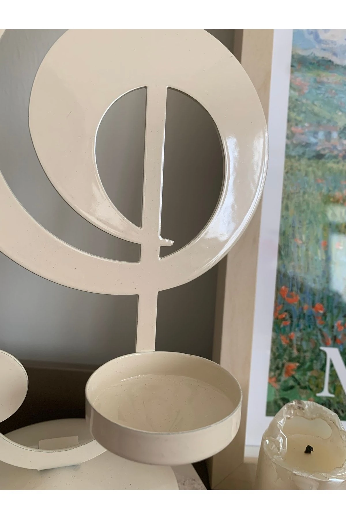 Metal Masaüstü Sol Anahtarı Mumluk 35 cm (Krem renk)