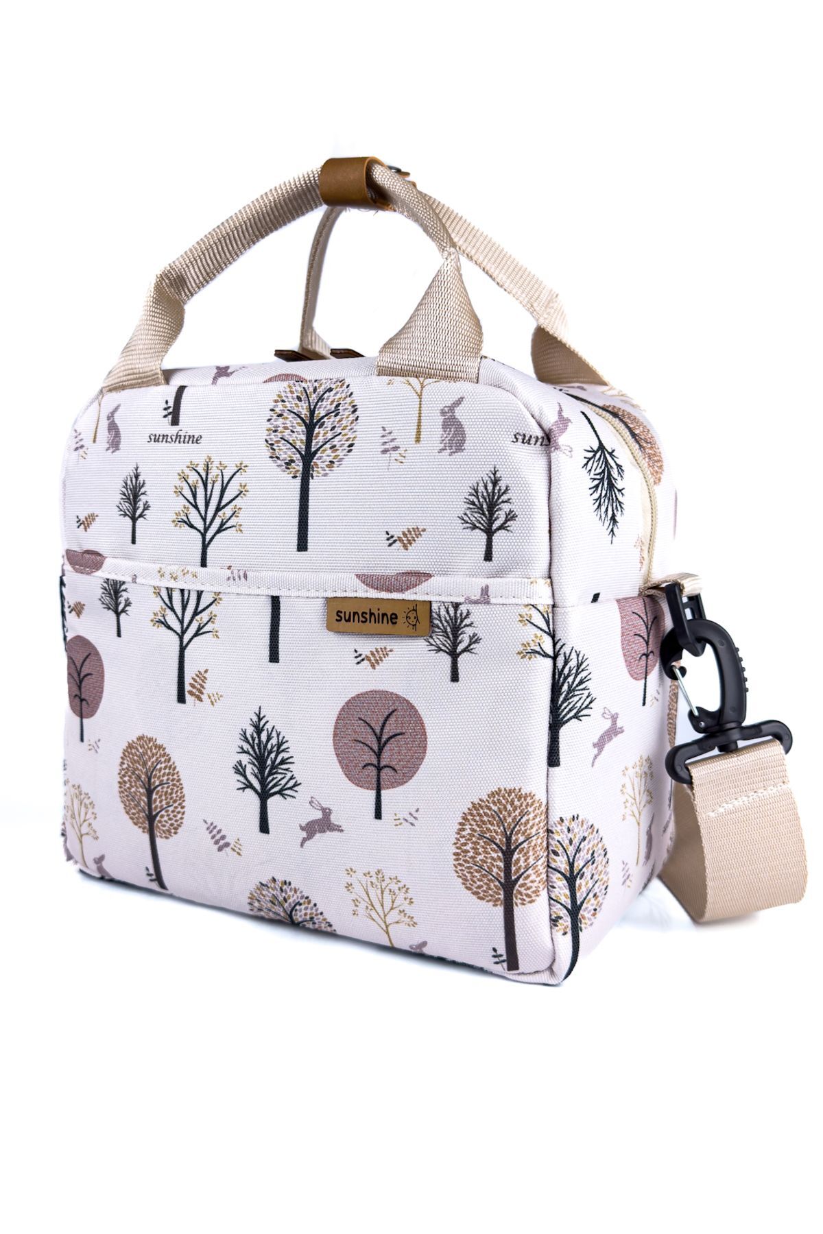 Ağaç Desen Termal Isı Izolasyonlu Ek Gıda Yemek Taşıma Beslenme Omuz Çantası