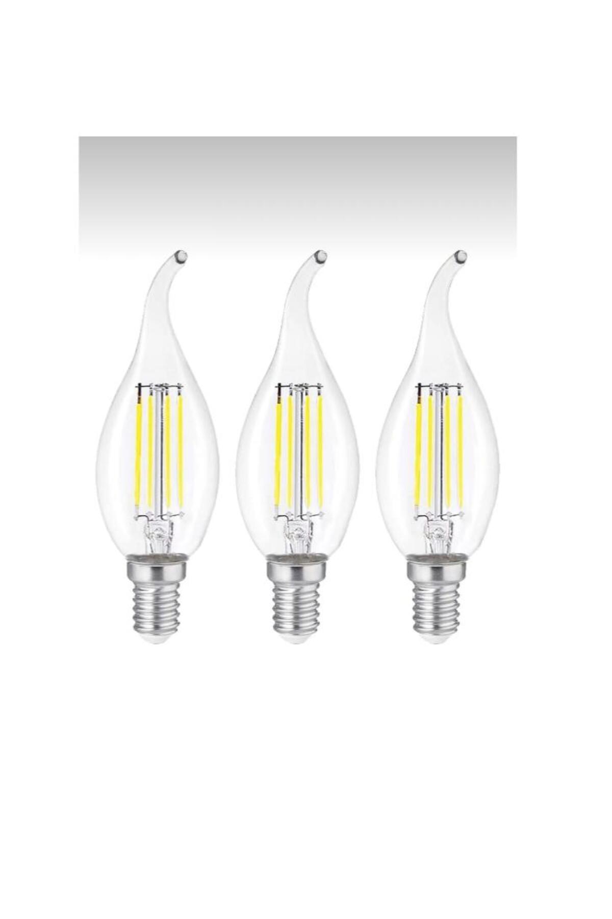 3 Adet Dekoratif Kıvrık Buji Beyaz Işık E14 Duy